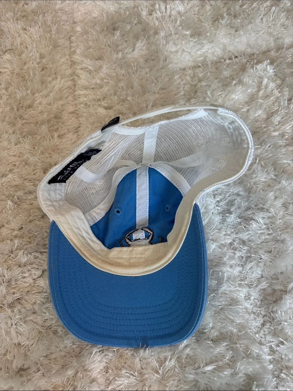 Salt Life Blue and White Mesh Trucker Hat with Crab Logo
